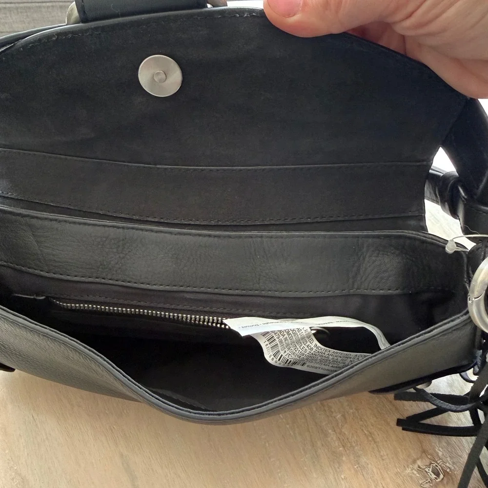 Zara Black Leather Shoulder Bag Women Y2K Minimalist Festival Studded Moto $169 - Picture 8 of 11